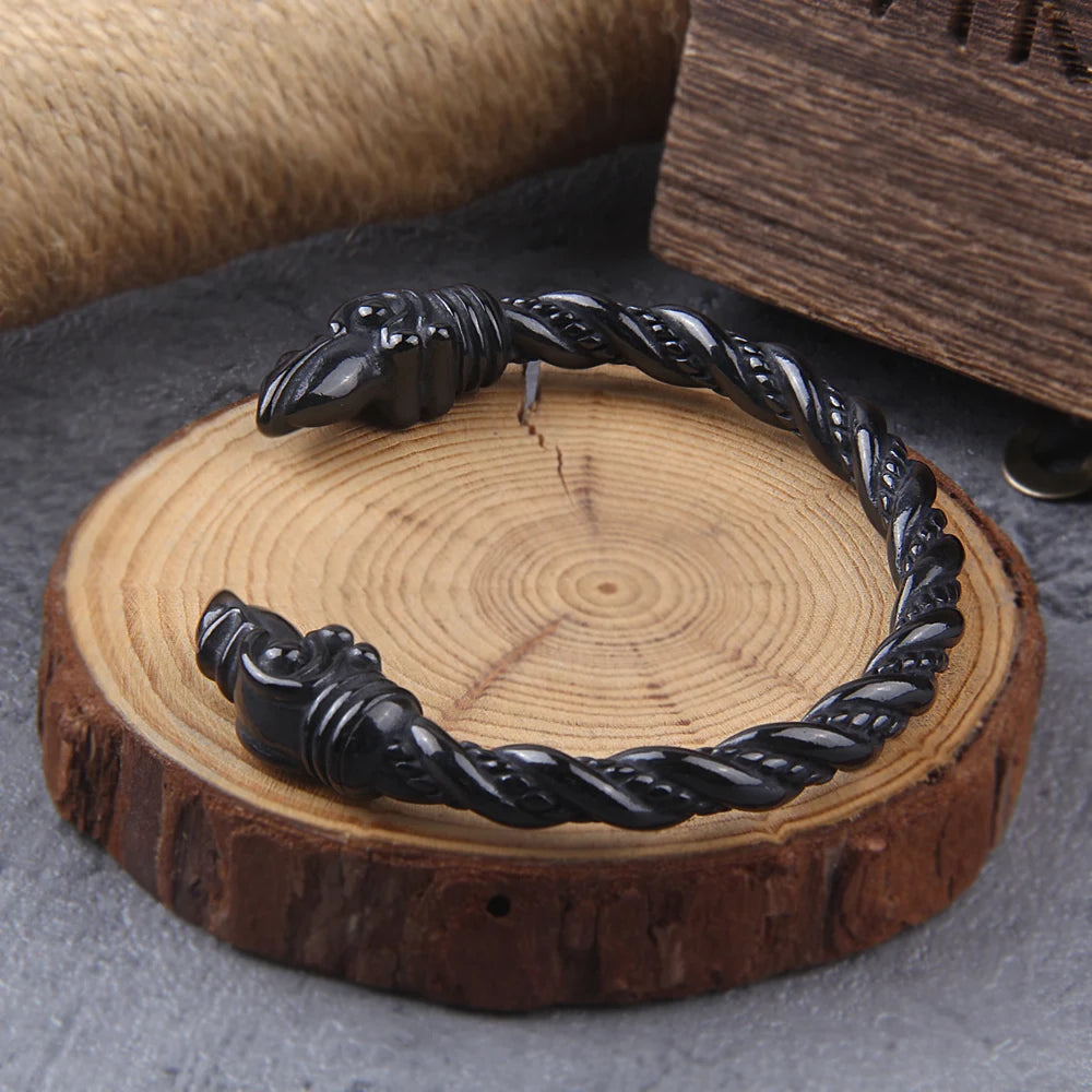 Bracelet en acier inoxydable avec corbeau nordique Viking réglable pour homme avec boîte en bois Viking