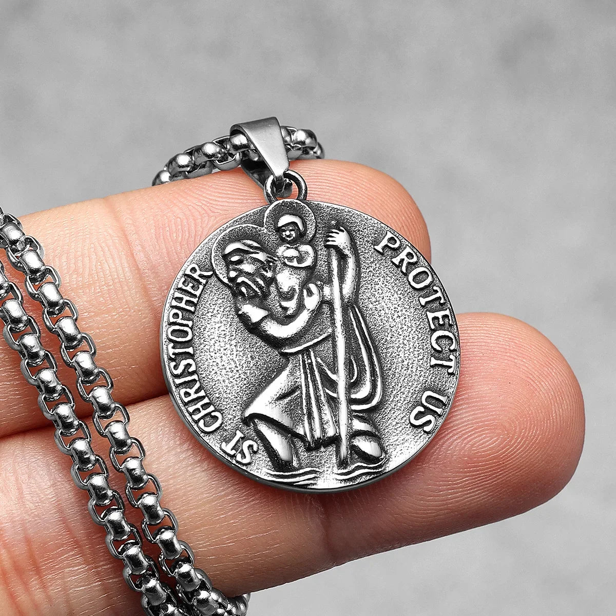 St Christopher Anhänger 316L Edelstahl Amulett Halskette Männer Kette Rock Party Vintage für Biker Männlichen Schmuck Geschenk Großhandel