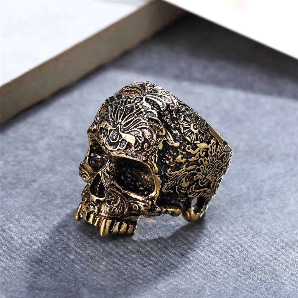 Gothic Flower Stamp Skull Ring For Men Punk 316l Stainless Steel Skull Ring Men And Women Devil Skull Biker Ring Wholesale