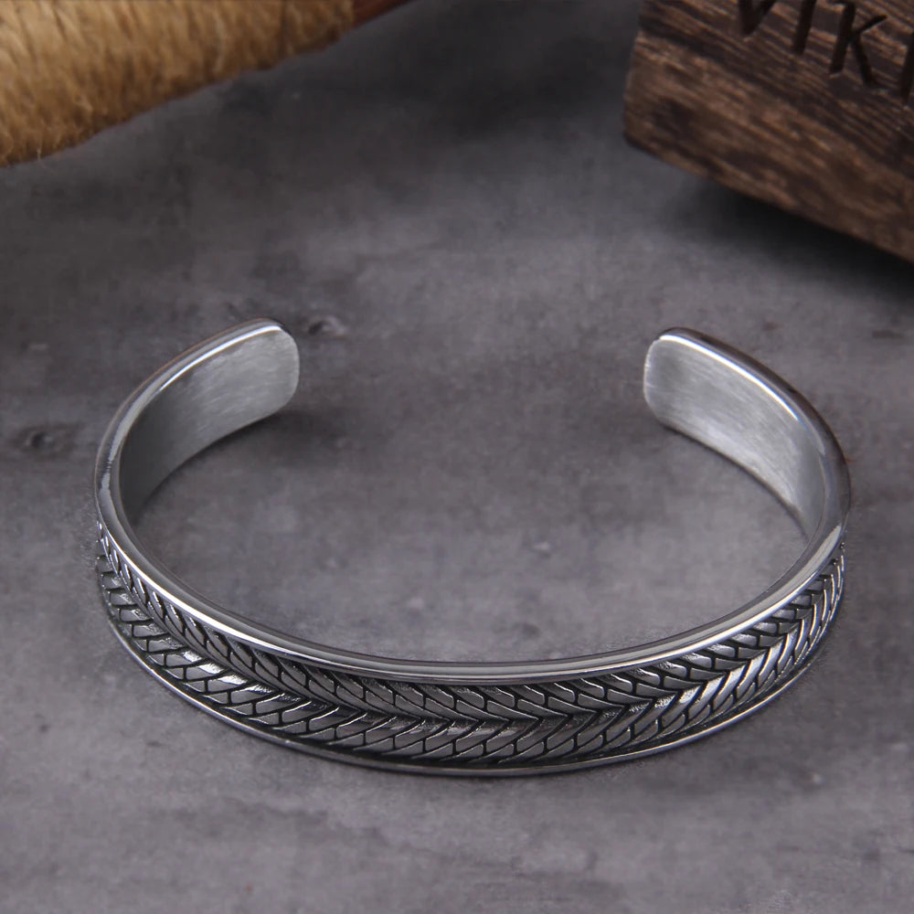 Fashion Simple Stainless Steel Cuff Bracelets For Men Women Charm Wheat Style Bracelet Jewelry Wedding Party Gifts Adjustable