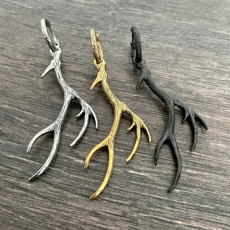 Deer Antlers Black Earrings for Women Pendants Vintage Animal Personality Designer Fashion Ladies Ear Accessories Earrings