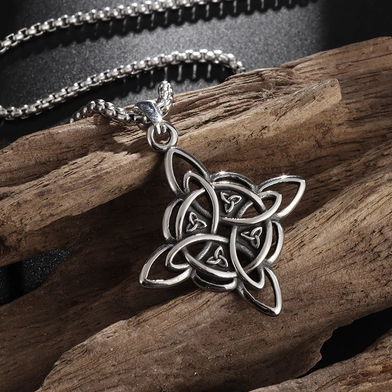 Vintage Witch Knot Necklace Stainless Steel Magic Knot Pagan Wicca Symbol Pendant for Men Women Celtic Knot Jewelry Gifts