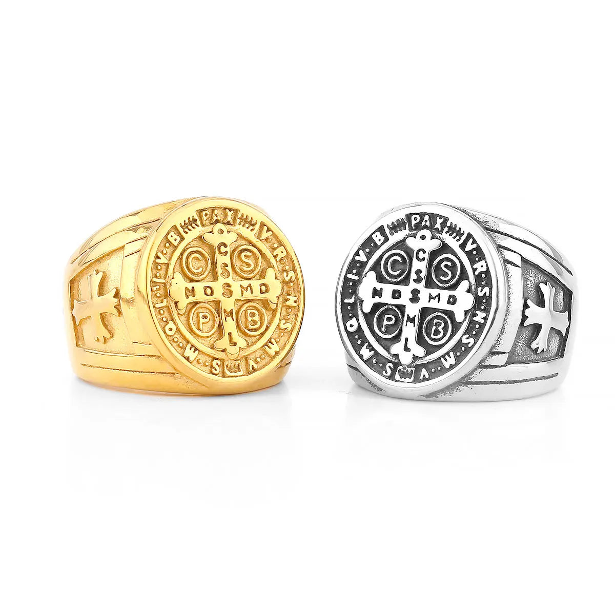 Never Fade Stainless Steel Personalized Cross Men's Faith Ring Hip Hop Punk Boyfriend Men's Jewelry Creative Gift Wholesale