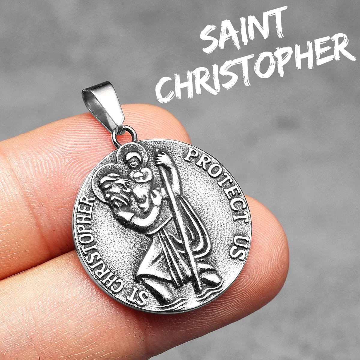 St Christopher Pendant 316L Stainless Steel Amulet Necklace Men Chain Rock Party Vintage for Biker Male Jewelry Gift Wholesale