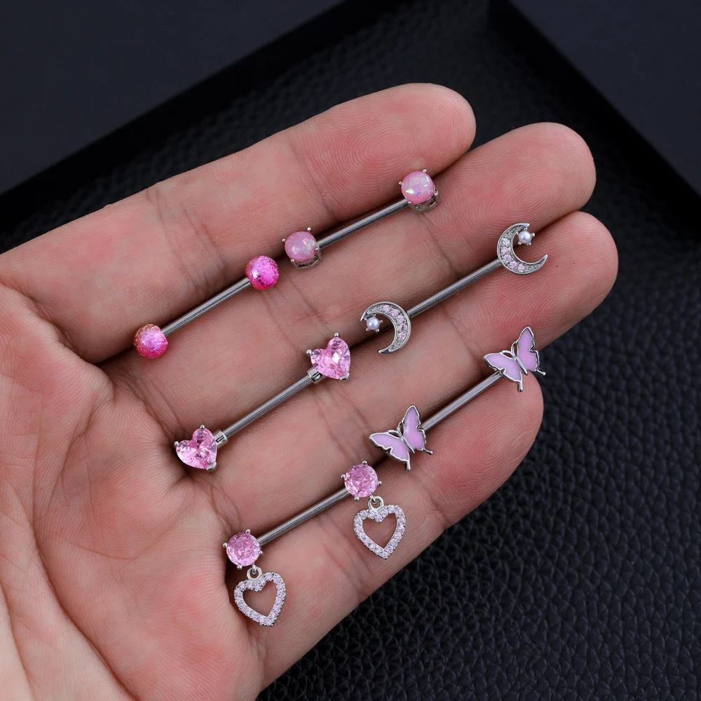 Mixed-Style Nipple Rings 14G Heart Butterfly Sword-Shaped Crystal CZs Nipple Piercing for Women Stainless Steel Shield Jewelry