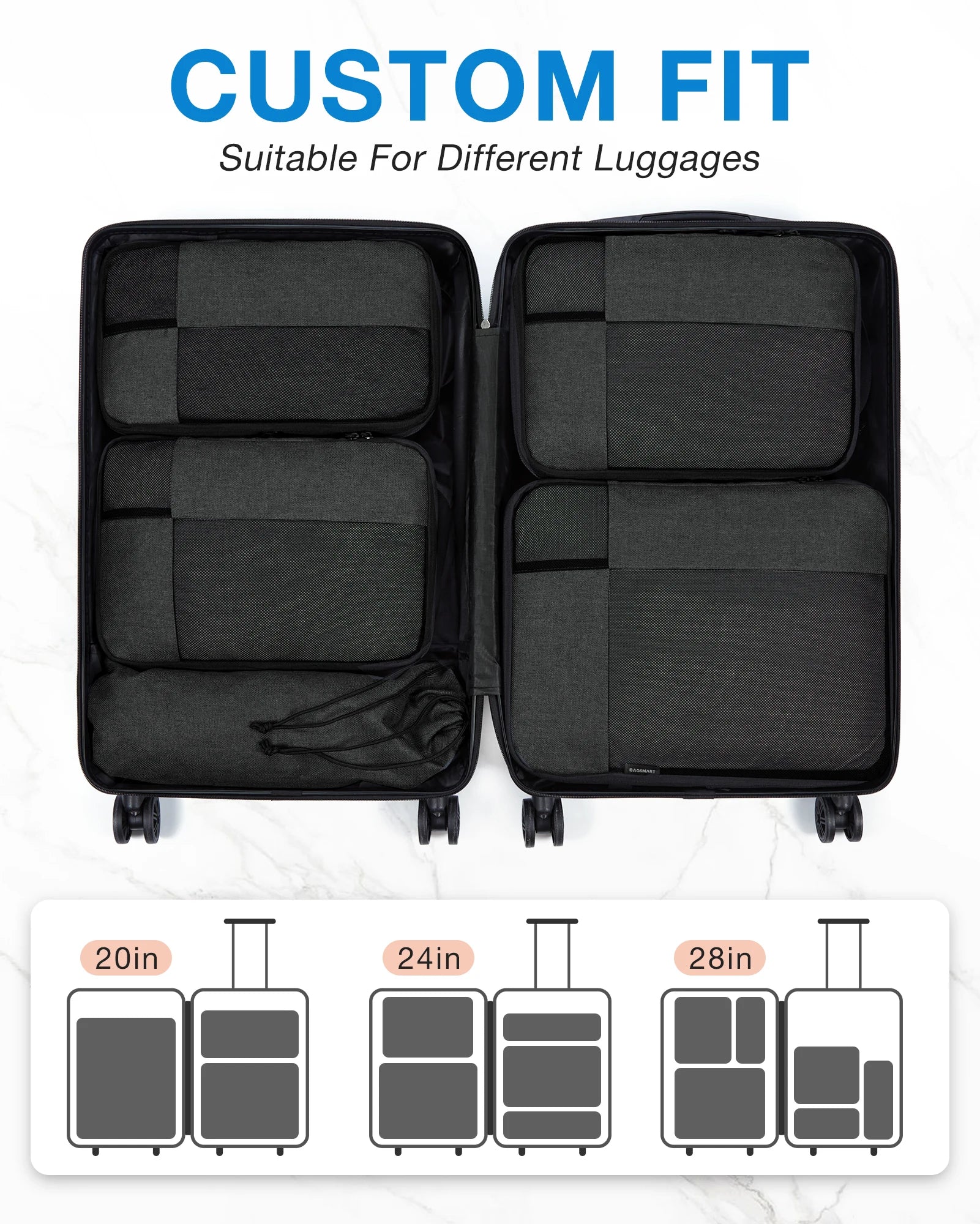 BAGSMART Compression Packing Cubes Men Travel Expandable Luggage Organizer  Carry on Luggage Packing Organizers for Women