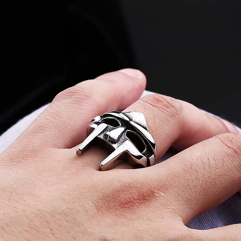 Vintage Classic Goth Hip Hop Mf Doom Mask Rings For Men Boys Punk Egyptian Pharaoh Stainless Steel Ring Fashion Jewelry Gifts