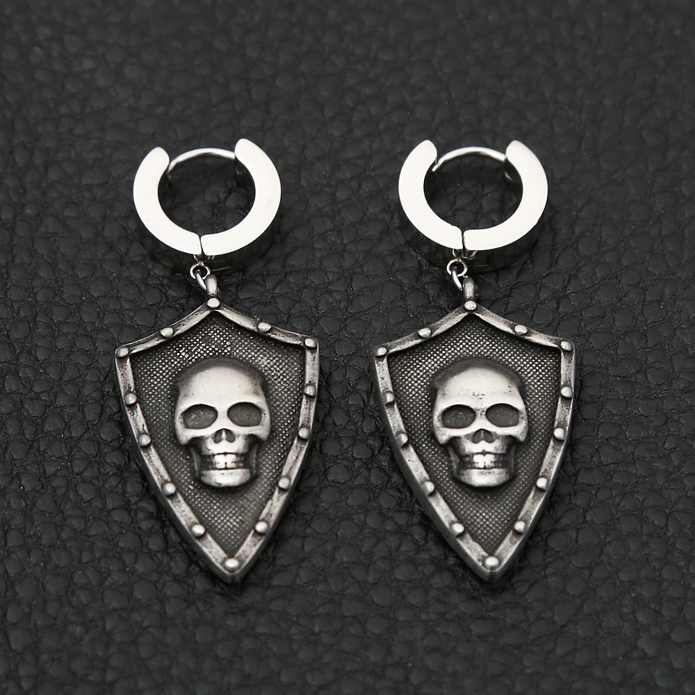 Punk Vintage Domineering Black Skull Earrings For Men Women Stainless Steel Biker Hip Hop Skeleton Earrings Jewelry Accessories