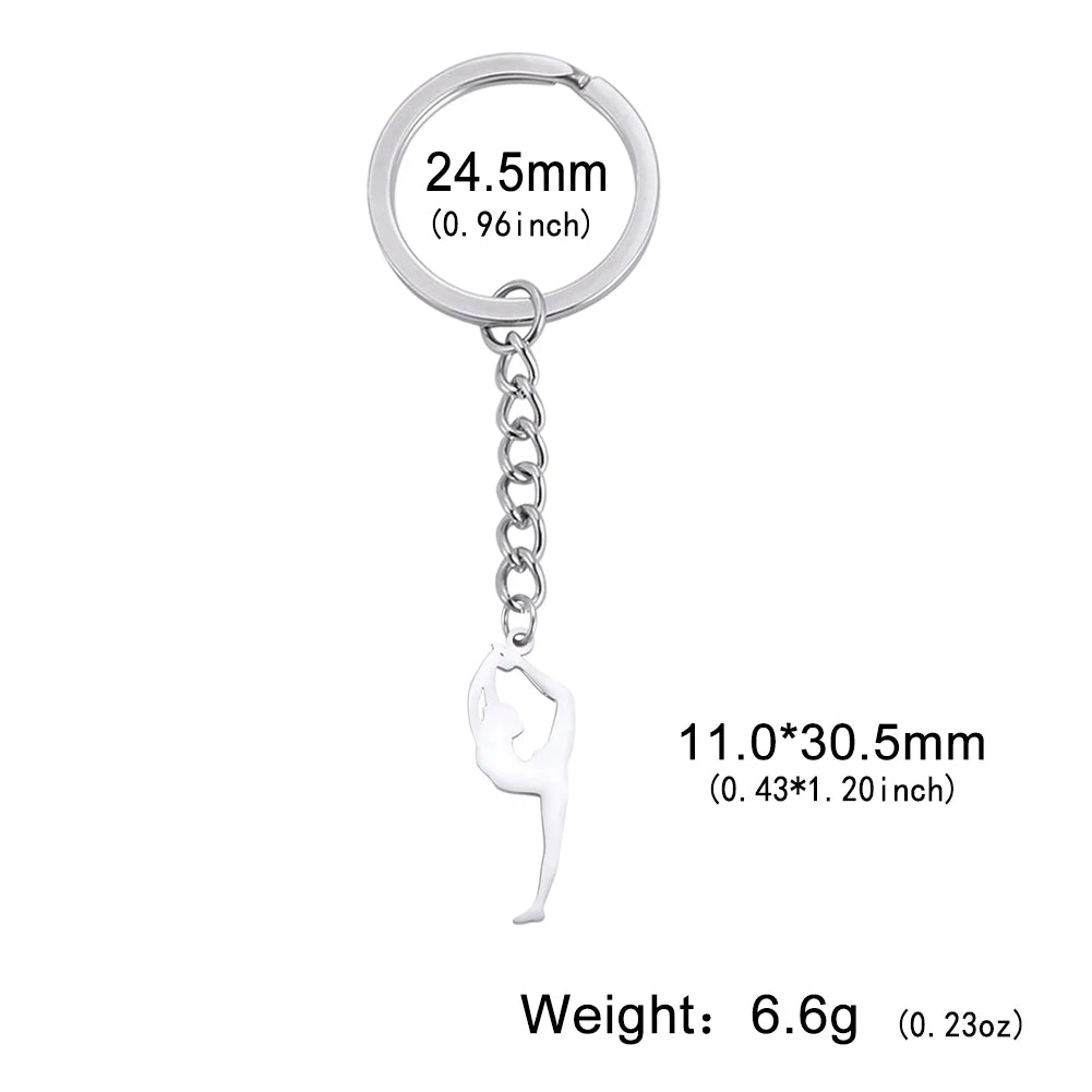 Porte-clés de gymnastique Dreamtimes en acier inoxydable, pendentif de sport, mode femme, bijoux en acier inoxydable, cadeau d'anniversaire pour gymnastes