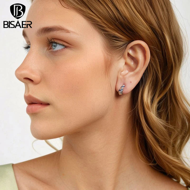 BISAER 925 Sterling Silver Twisted Hoop Earrinngs Metal Stud Earrings Hypoallergenic Classic for for Women Party Fine Jewelry