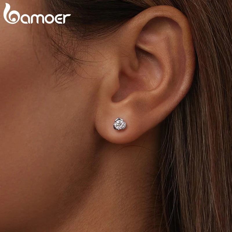 Boucles d'oreilles BAMOER en or blanc plaqué or rose avec moissanite pour femmes, clous d'oreilles en argent sterling 925 avec petites fleurs, cadeau de Noël