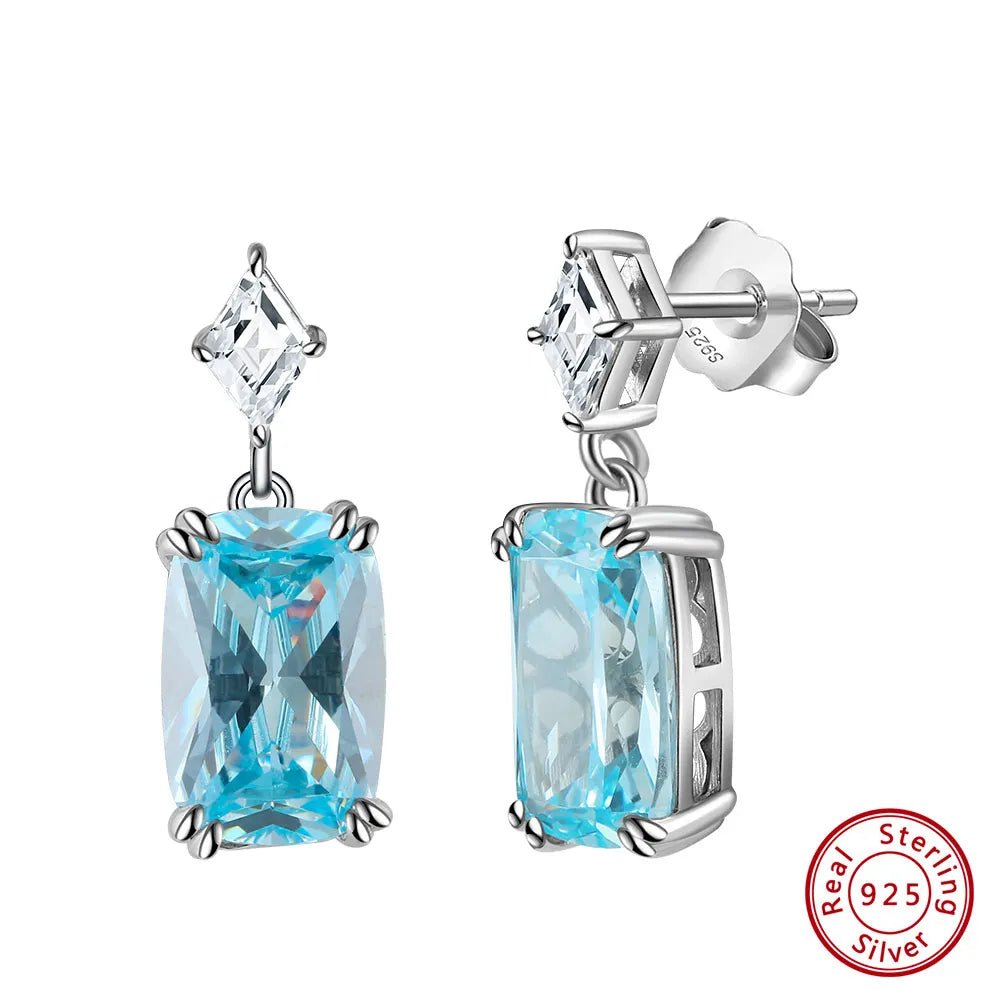 ORSA JEWELS Aquamarine Jewelry 925 Sterling Silver Luxury Earrings for Women Wedding Party Accessories Birthday Gift Daily Fine