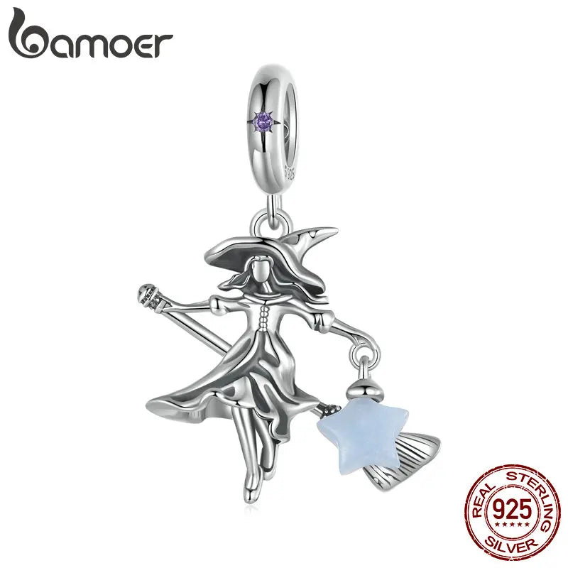 BAMOER Solid 925 Sterling Silver Luminous Elf Witch Pendant fit Original Bracelet & Necklaces Halloween Jewelry DIY bamoer Charm