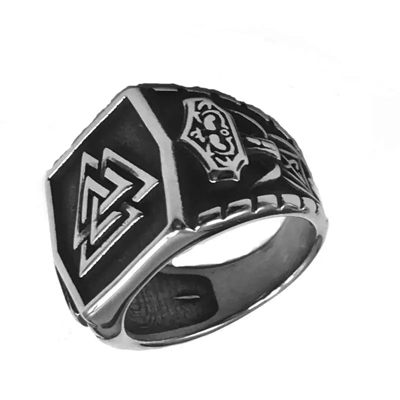 Nordic viking rune valknut thor hammer Mjolnir Ring stainless steel amulet ring for men