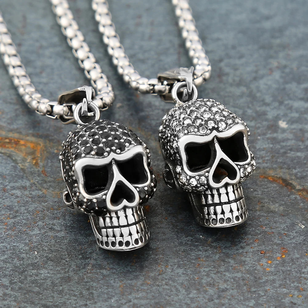 Vintage Gothic 316L Stainless Steel Skull Pendant Necklace For Men Boys Fashion Punk Personality Hip Hop Jewelry Halloween Gifts