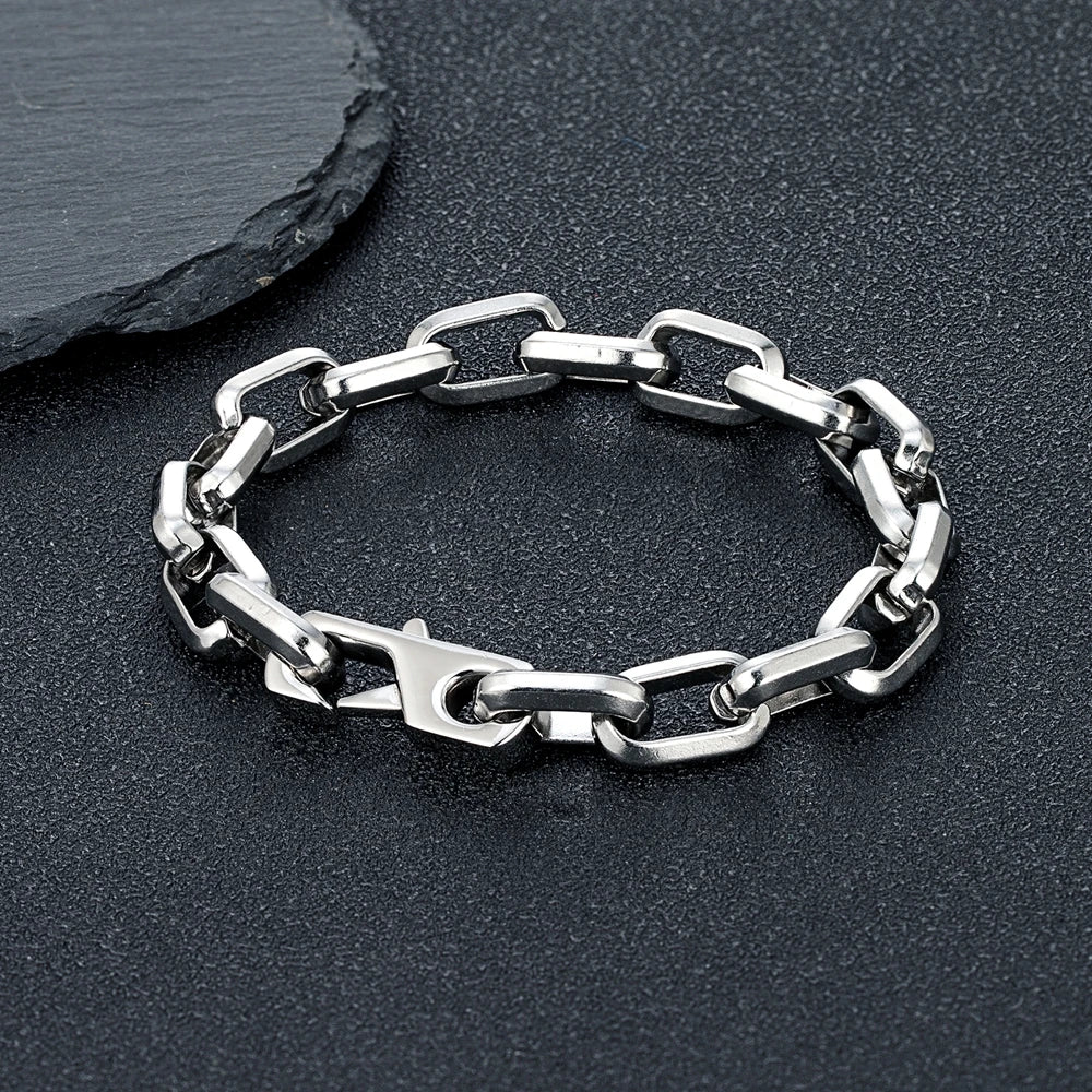 MKENDN  Locomotive Vintage Oxidized Black Chain Link Men Bracelet Punk Stainless Steel Motorcycle Bracelets Male Jewelry Gifts