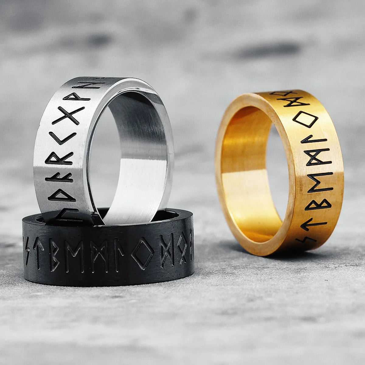 316L Stainless Steel Men Ring Viking Runes Rings The Northman Punk Rock Carving for Rider Biker Male Boyfriend Jewelry Best Gift