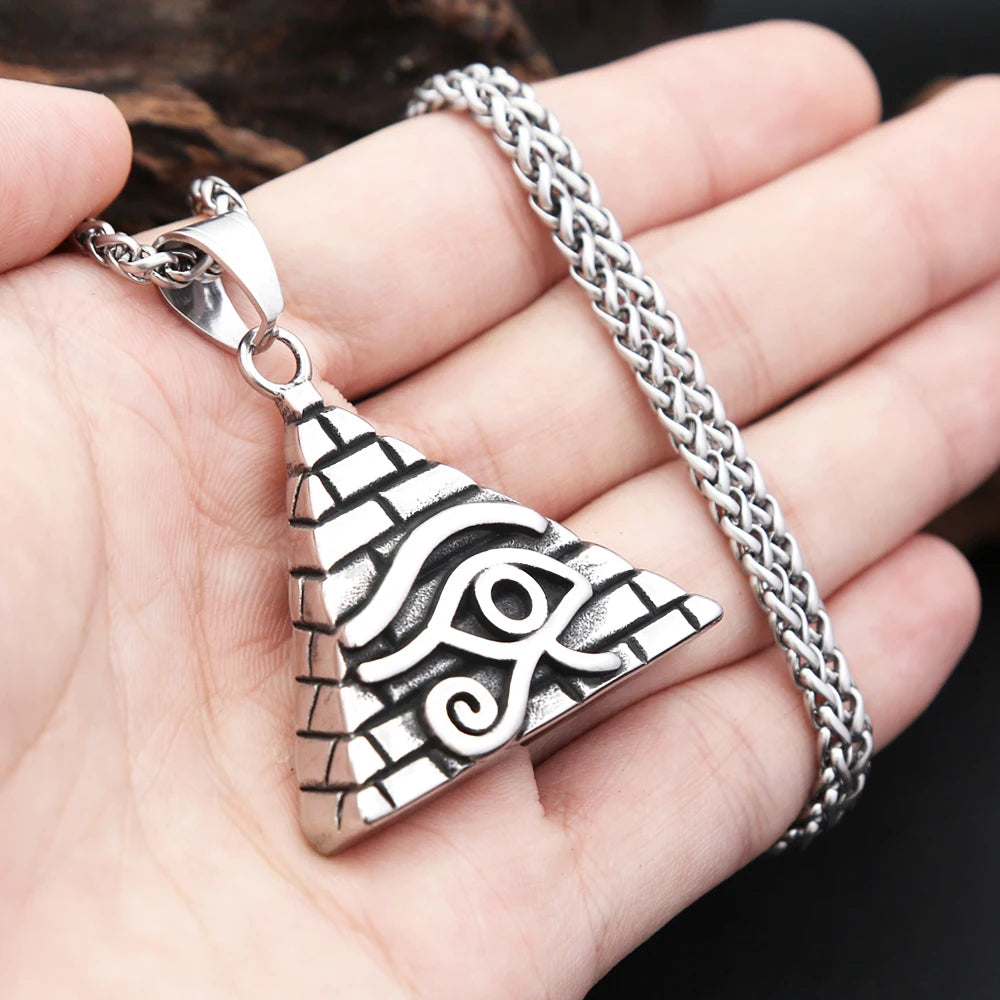 Vintage Fashion Eye Of Horus Pendant Necklaces For Men Stainless Steel Egyptian Pyramid Necklace Amulet Jewelry Gifts Wholesale