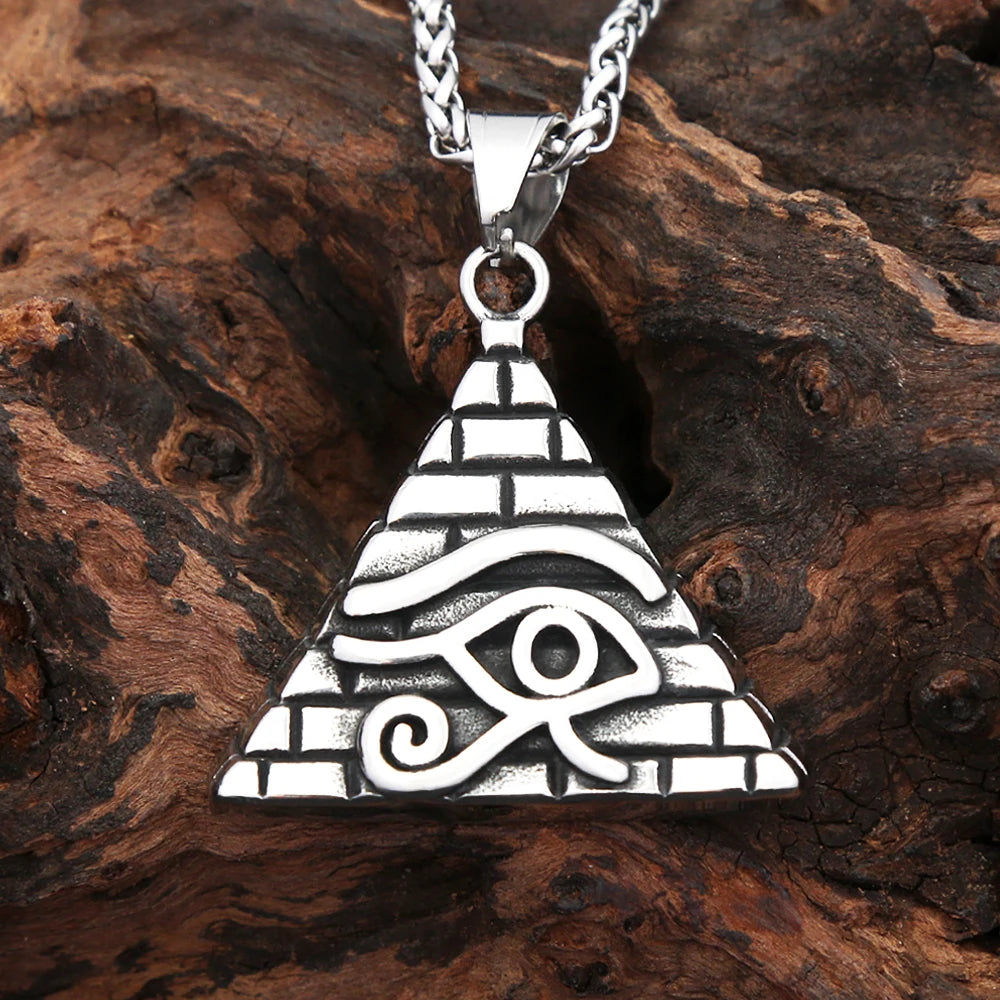 Vintage Fashion Eye Of Horus Pendant Necklaces For Men Stainless Steel Egyptian Pyramid Necklace Amulet Jewelry Gifts Wholesale