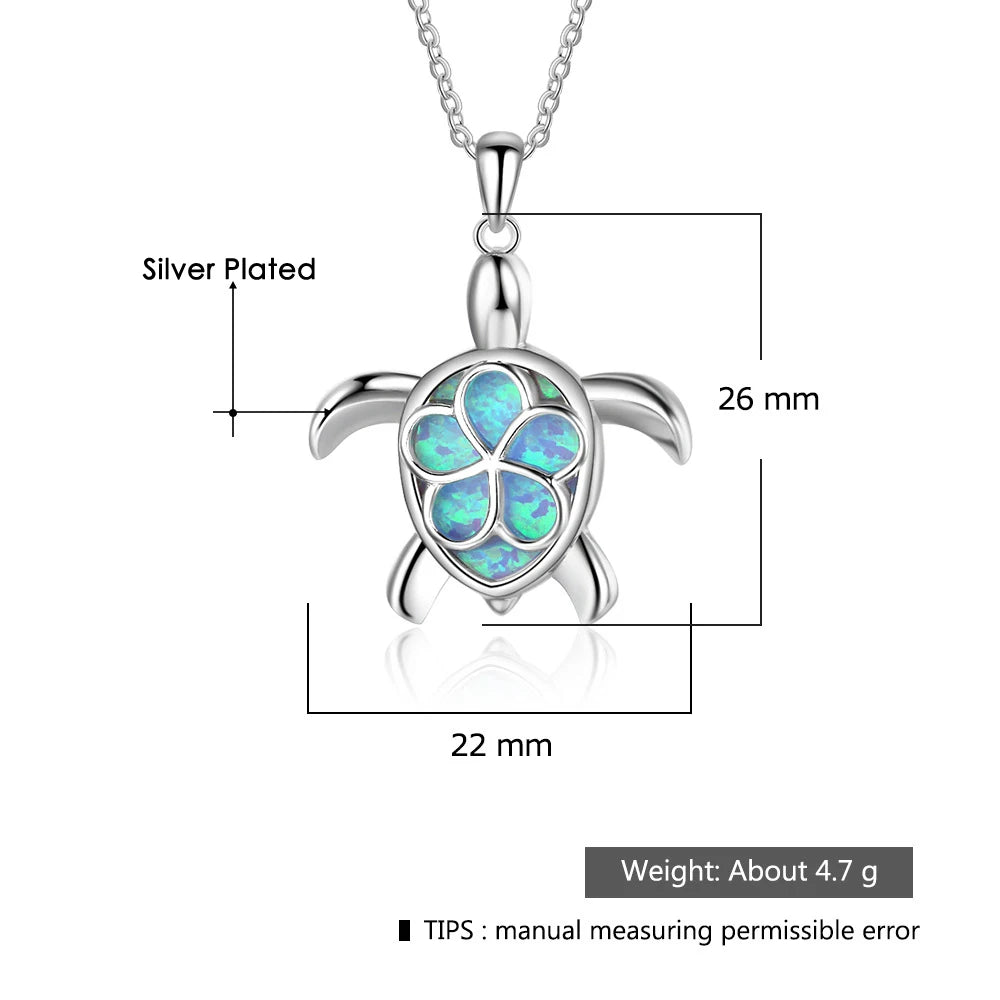 Bohemia Cute Turtle Pendant Necklace For Women Inlay Blue Imitation Opal Necklace Wedding Party Jewelry Christmas Gifts for Her