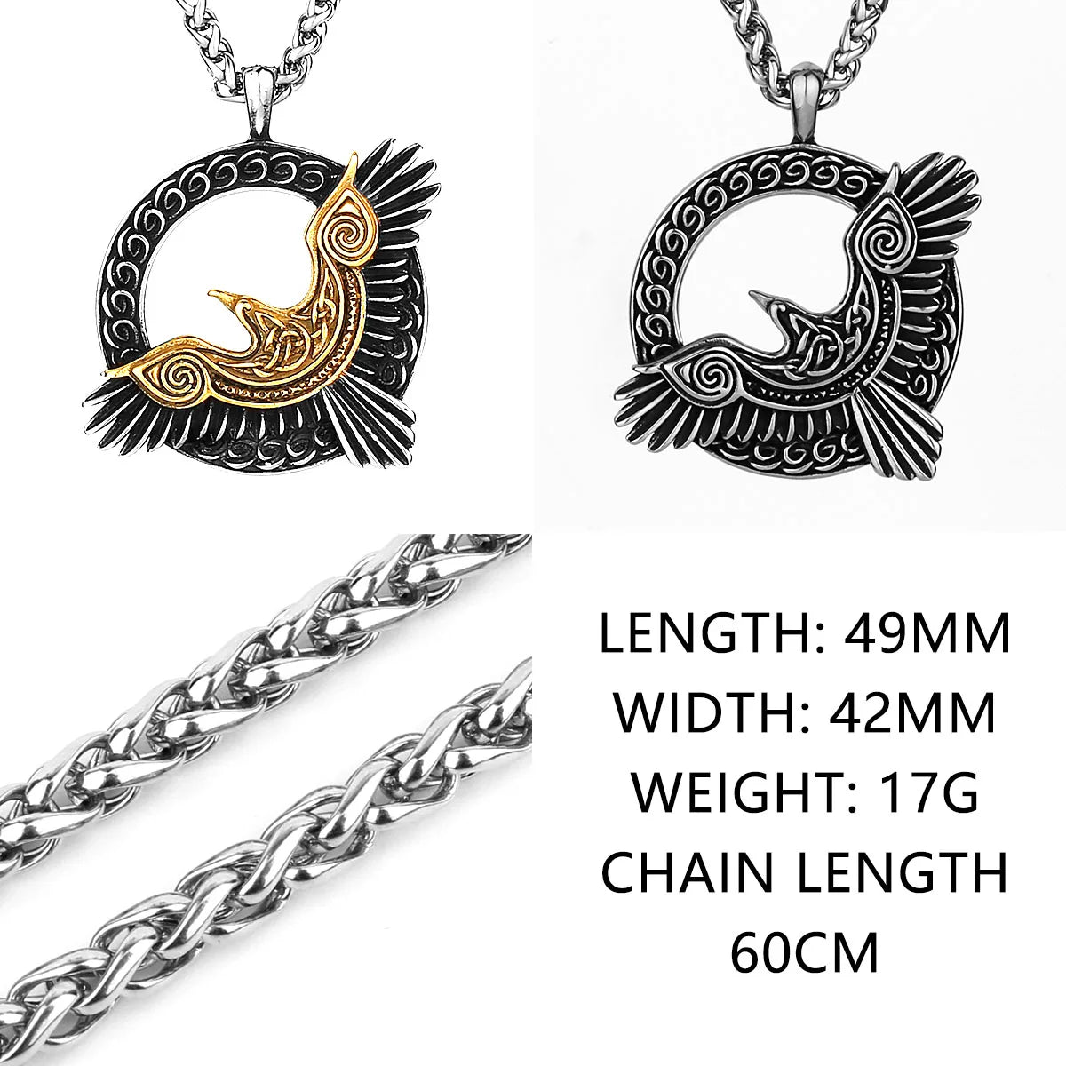 Viking Triangle Odin Raven Huginn and Muninn Necklace Amulet Stainless Steel Pendant Men‘s Fashion Jewelry Gift Wholesale