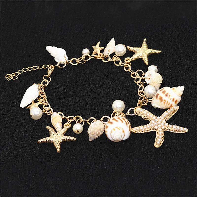 Bohemian Natural Shell Conch Imitation Pearl Starfish Pendant Bracelet For Women Fashion Beach Bracelets Birthday Jewelry Gifts