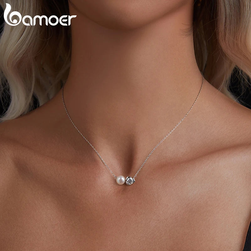 Collier BAMOER plaqué or blanc avec pendentif en forme de rose en moissanite pour femme, collier en argent sterling 925 avec petite fleur, cadeau de Noël MSN040