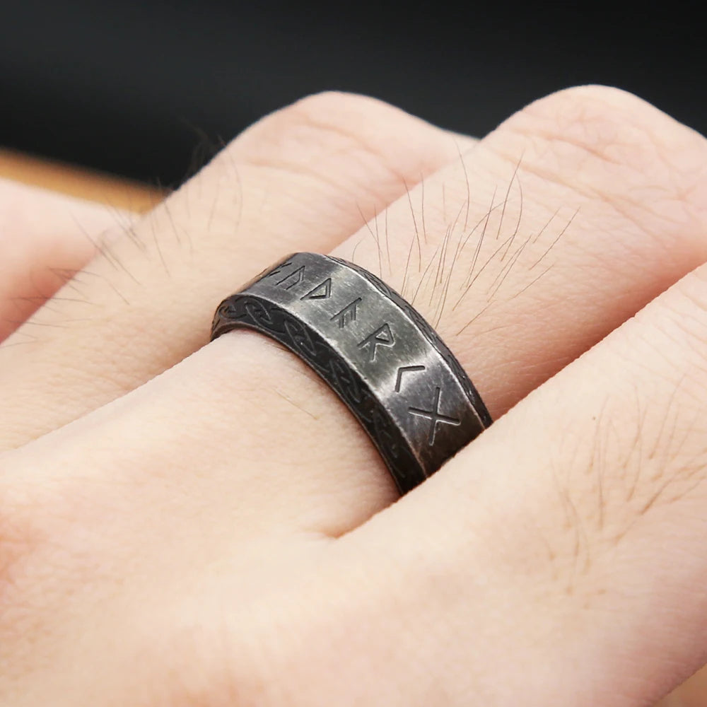 Nordic Vintage Viking Runes Ring For Men Women 316L Stainless Steel Simple Odin Letter Rings Fashion Couple Amulet Jewelry Gifts