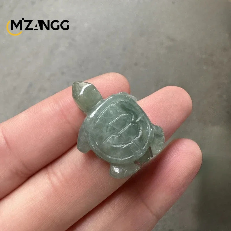 Natural A Goods Jadeite Turtle Pendant Hand-carved Men and Women Longevity Turtle Jade Necklace Key Chain Jewelry Lucky Amulet