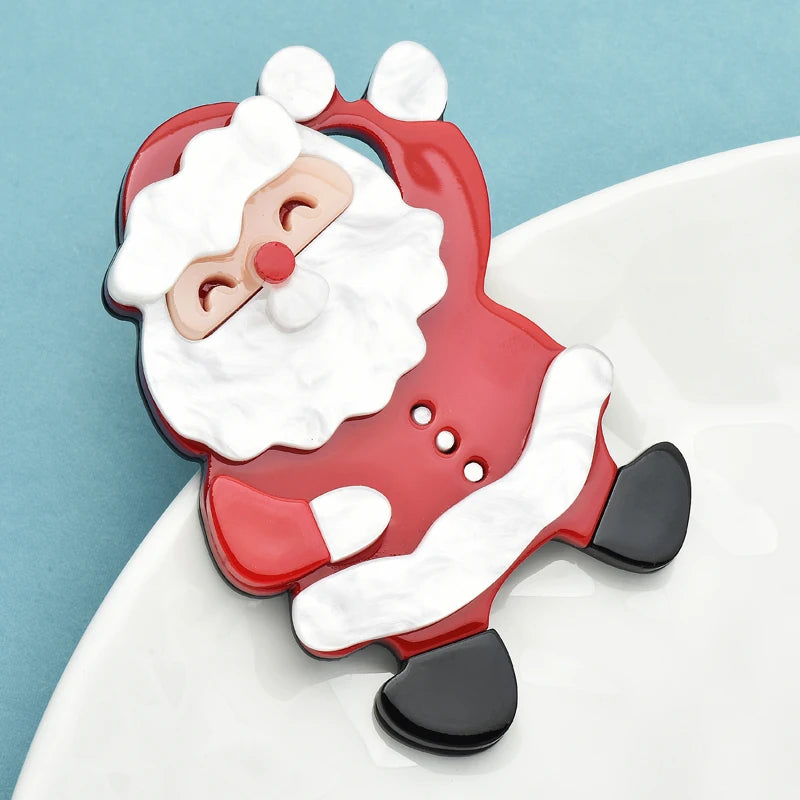 Wuli&baby Acrylic Christmas Father Brooches Taking Gifts  Happy Santa Claus New Year Figure Office Party Brooch Pins Gifts