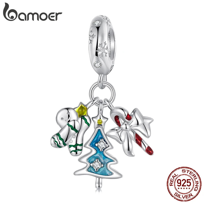 Pendentif de Noël BAMOER en argent sterling 925 pour bracelet original, breloque Bamoer DIY pour la fabrication de bijoux, cadeau de Noël SCC2914