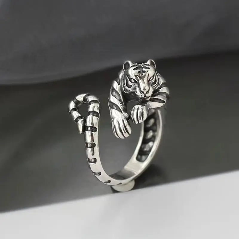 Ferocious Tiger Ring for Men Women Vintage Silver Color Animal Style Simple Trendy Jewelry Gift Adjustable Opening Rings