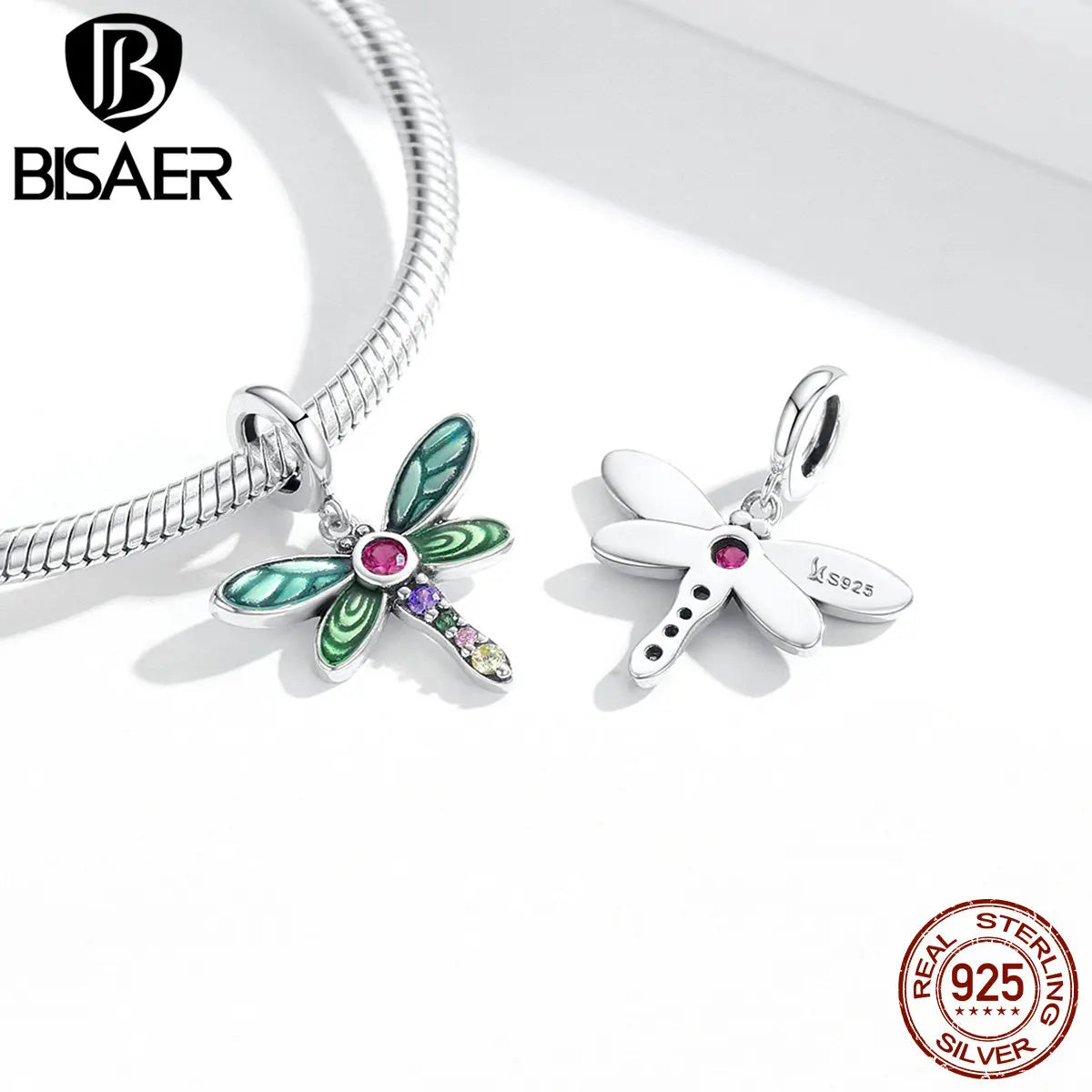 BISAER - Colgante de plata de ley 925 con forma de insecto y mariposa de circonita para pulseras originales de bricolaje, accesorios de moda para regalo