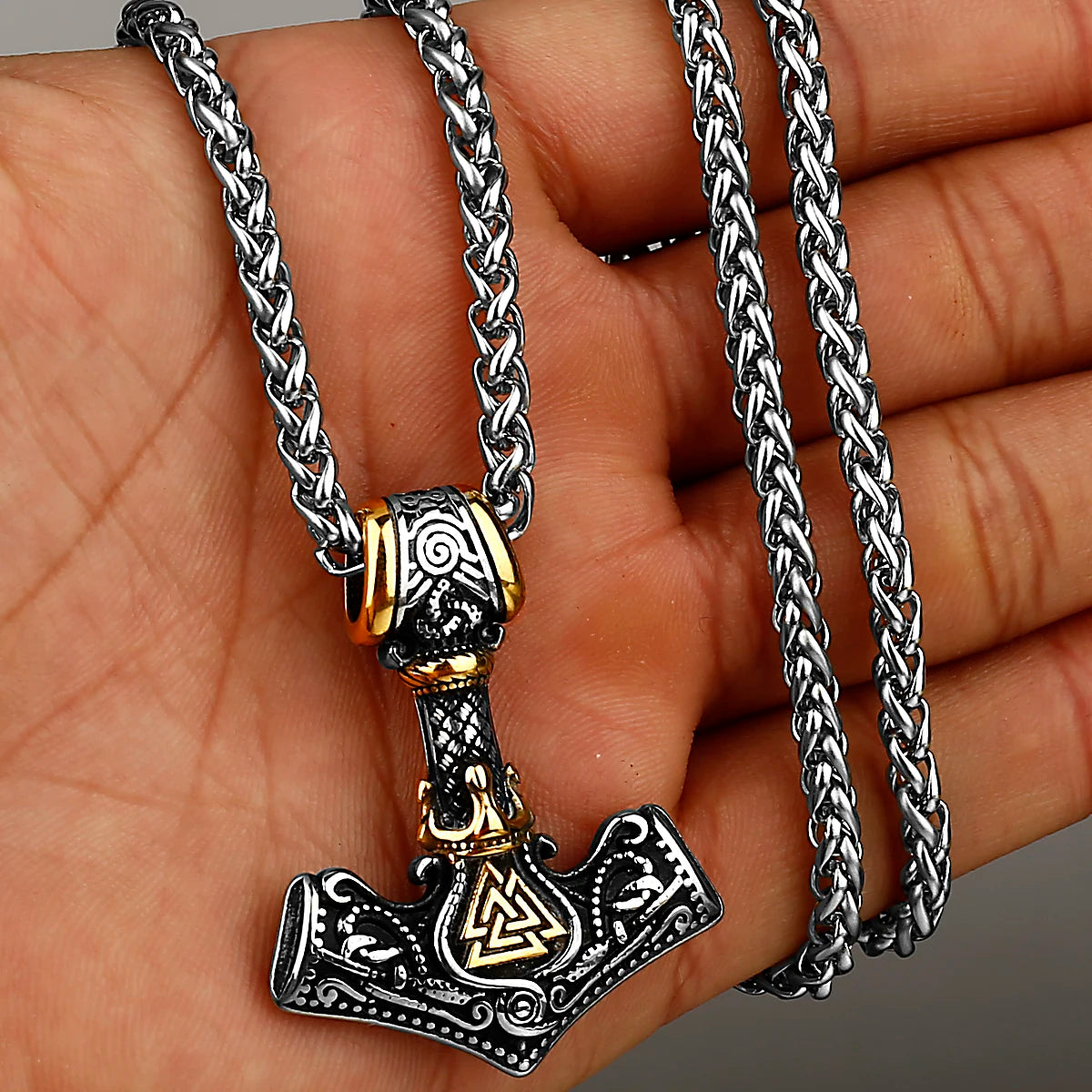 Nordische Mjolnir Valknut Rune Halskette Herren Amulett Anhänger Edelstahl Wikinger Skandinavischer Wien Anhänger Halskette Geschenk