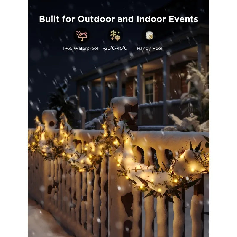 Guirlandes lumineuses de Noël Govee, lumières de décoration de Noël RGBIC intelligentes, plus de 99 modes de scène, 66 pieds avec guirlandes lumineuses à 200 LED, IP65