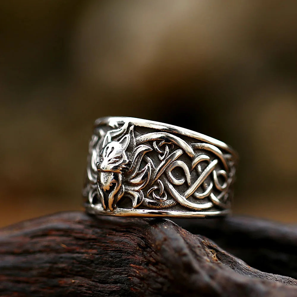 Punk Hip Hop Tier Nine Tailed Fox Ringe Männer Frauen Vintage Edelstahl Viking Celtics Knoten Ringe Modeschmuck Großhandel