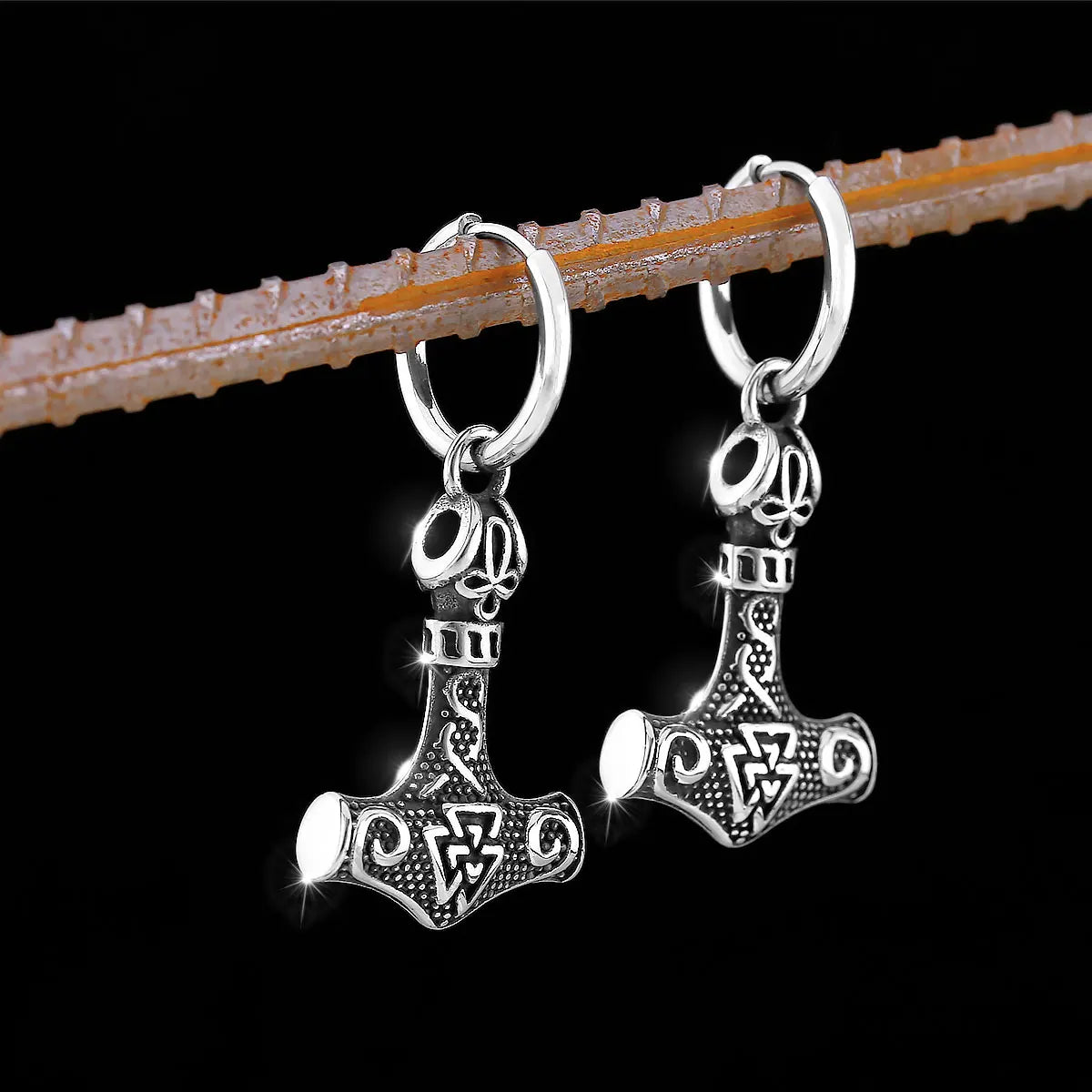 Men's Classic Stainless Steel Thor's Hammer Viking Earrings Fashion Vintage Amulet Jewelry Studs Teen Party Gifts Wholesale