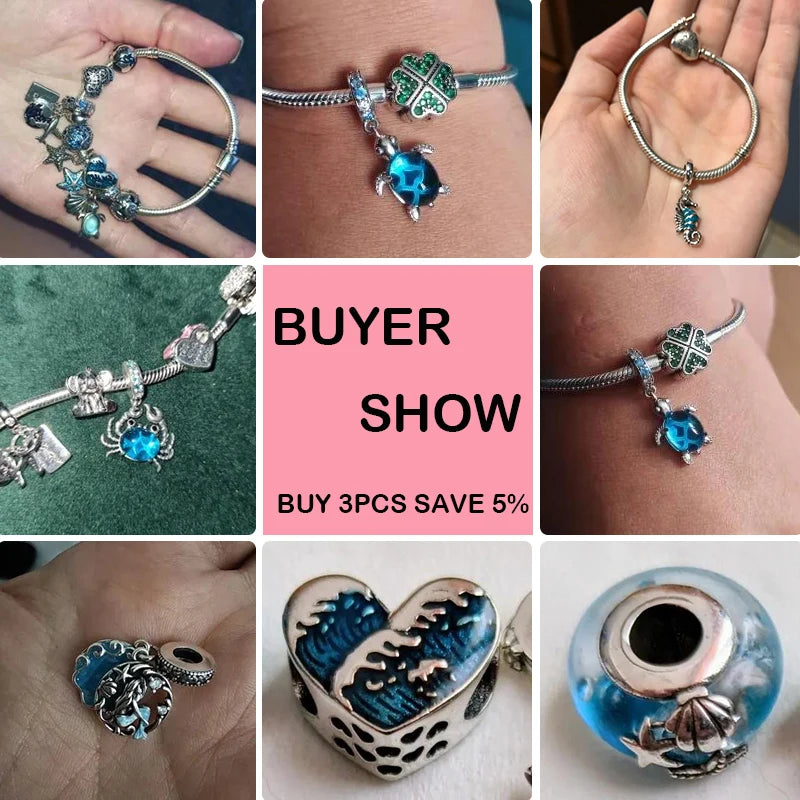 100% Real 925 Sterling Silver Ocean Series Turtle Crab Mermaid Charms Beads Fit Original Pandora Bracelets Bangles Jewelry Gifts