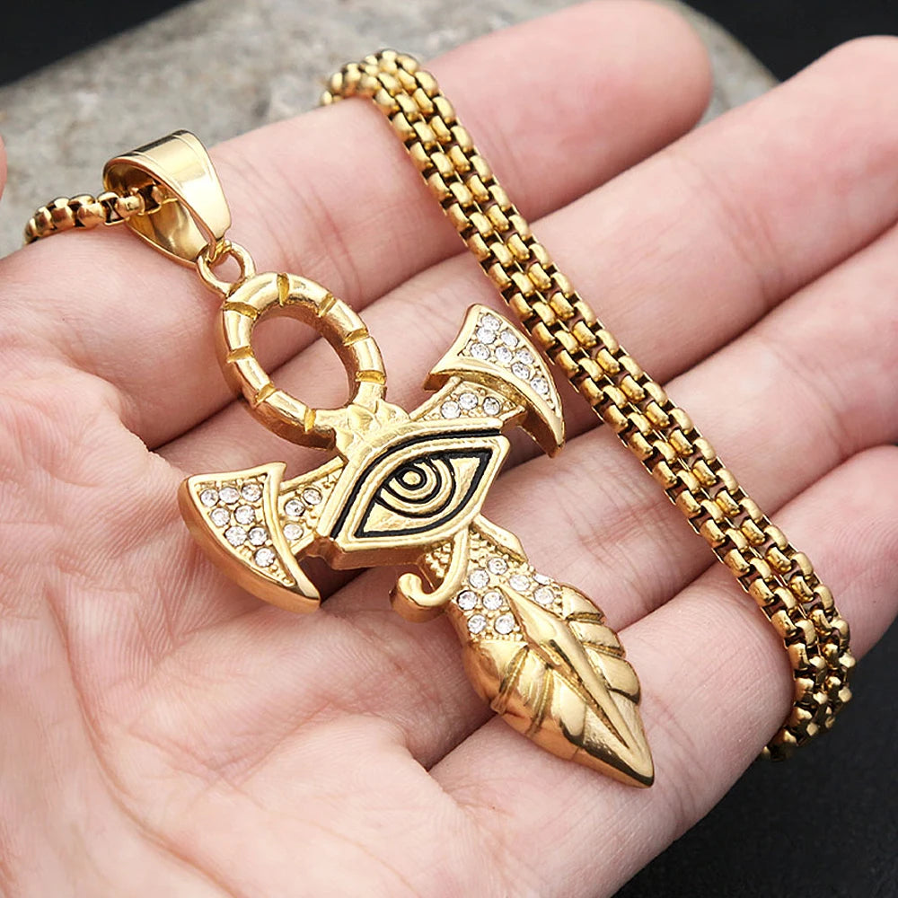 Punk Vintage Stainless Steel Horus Eye Cross Pendant Necklaces For Men Women Hip Hop Biker Fashion Amulet Jewelry Dropshipping