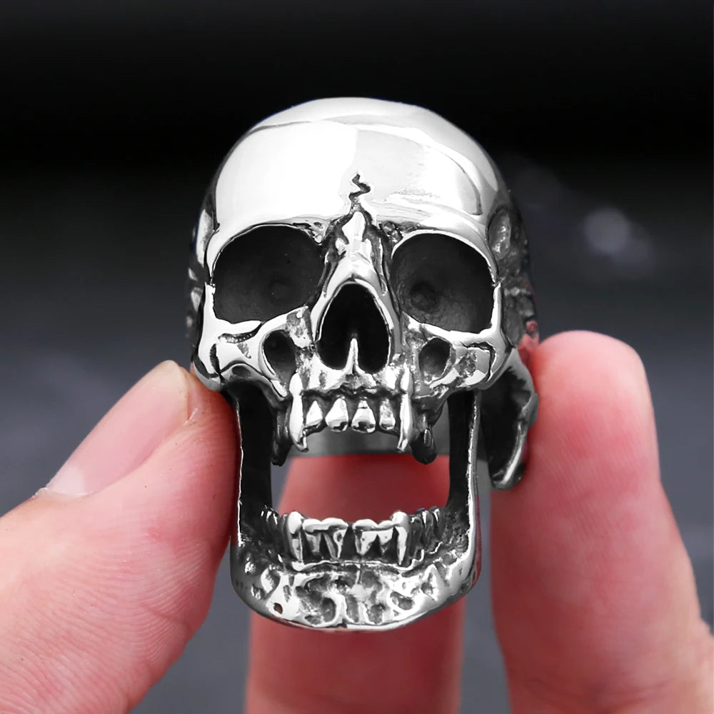 Gothic High Polished Vampire Skull Rings For Men Boys Stainless Steel Heavy Metal Skull Ring Punk Motorcyclist Jewelry Gifts