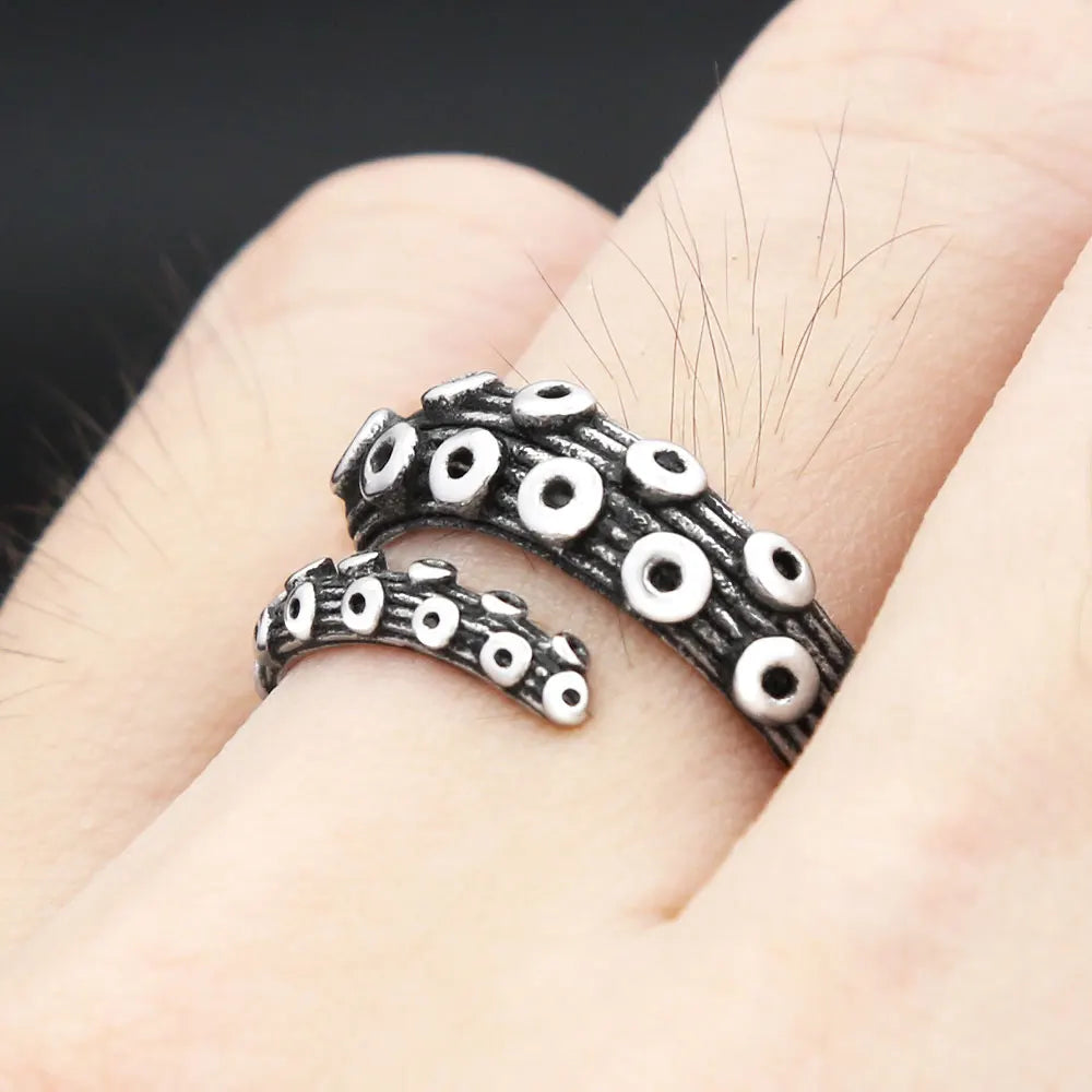 Gothic Vintage Cool Octopus Rings For Men Women Stainless Steel Fashion Punk Opening Animal Ring Personality Biker Jewelry Gifts