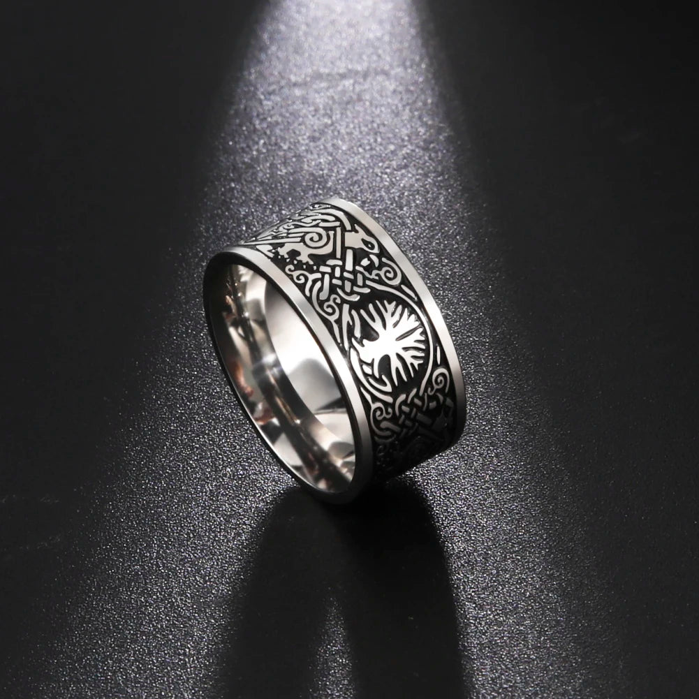 Dreamtimes 10MM Tree of life Stainless Steel Rings For Men Viking Celtic Knot Amulet Finger Rings Party Gift anillo hombre