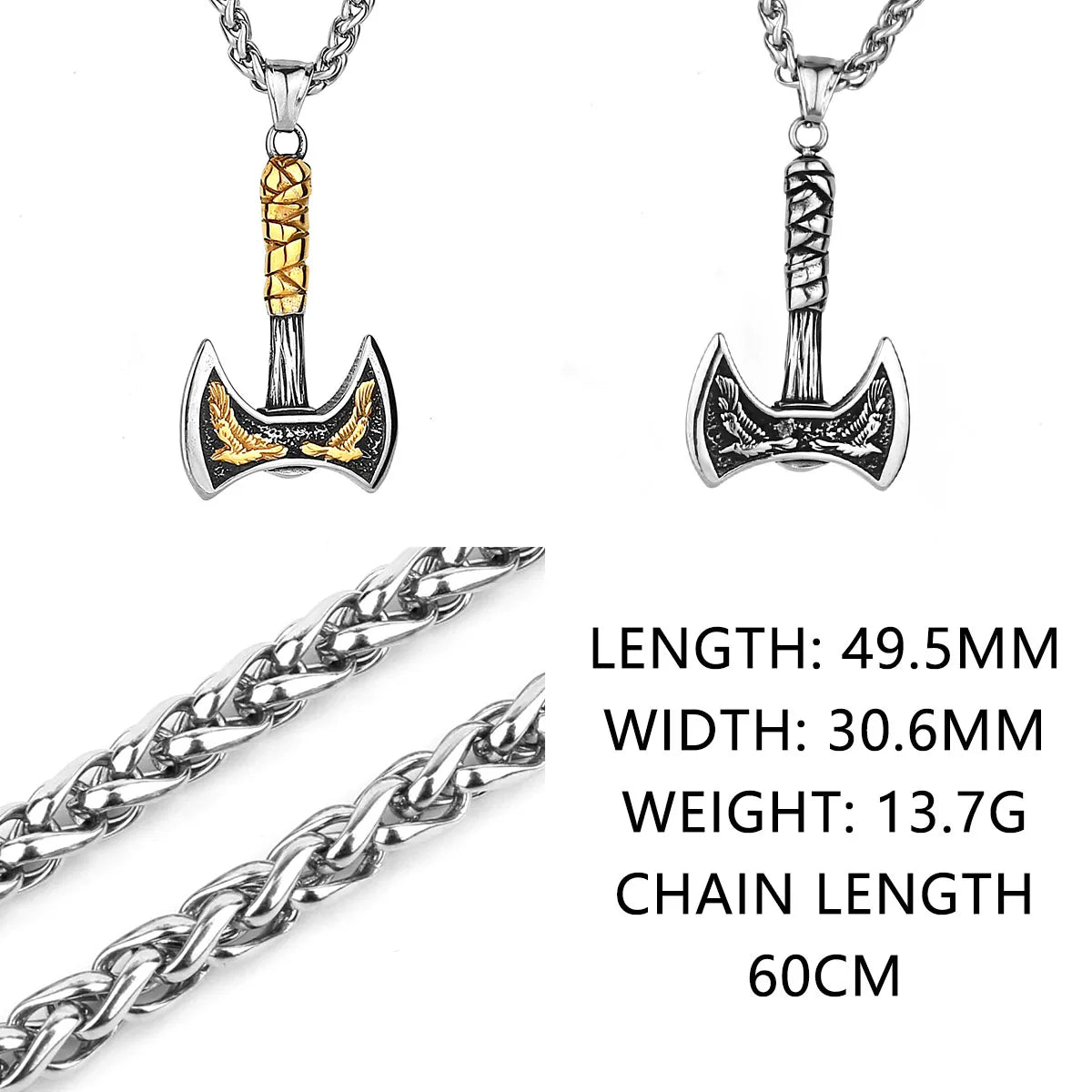 Viking Odin Raven Double Axe Necklace Mixed Gold Color Stainless Steel Pendant Men's Scandinavian Jewelry Party Club Gift