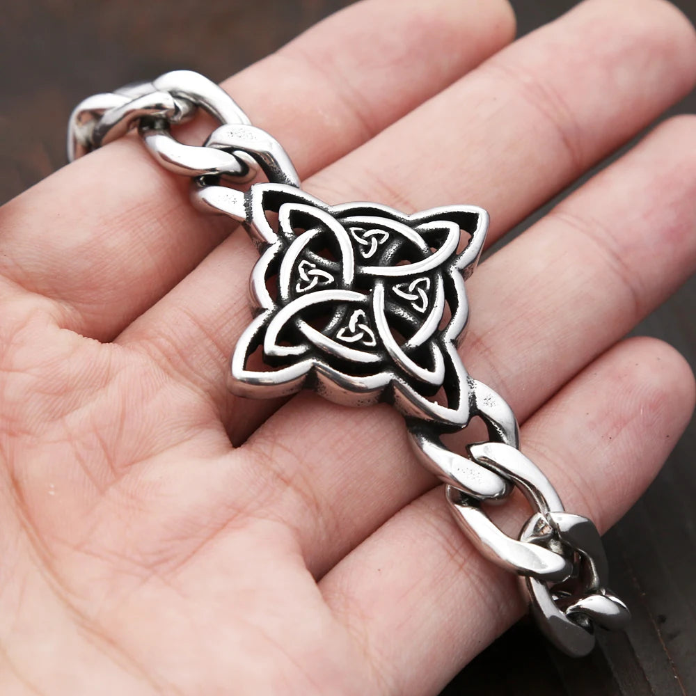 New Vintage Stainless Steel Witch Knot Chain Bracelets For Men Women Fashion Vikings Celtic Knot Bracelet Charm Amulet Jewelry