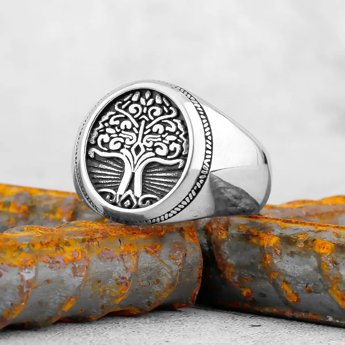 Viking Stainless Steel Ring Anchor Compass Tree of Life Nordic Viking Rune Wolf Men and Women Ring Jewelry for Boyfriend as Gift