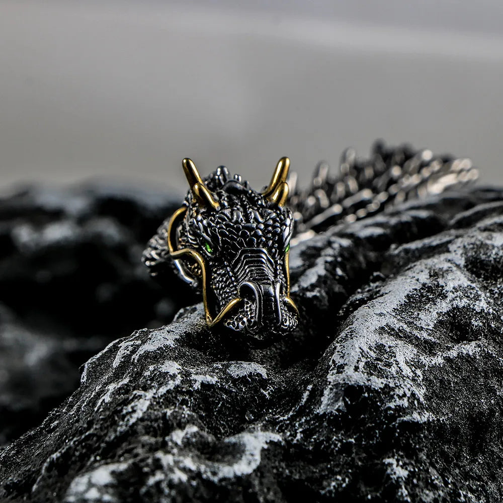 Vintage Handmade Three-dimensional Dragon Bracelet Men's Stainless Steel Personality Domineering Trendy Cool Animal Jewelry Gift