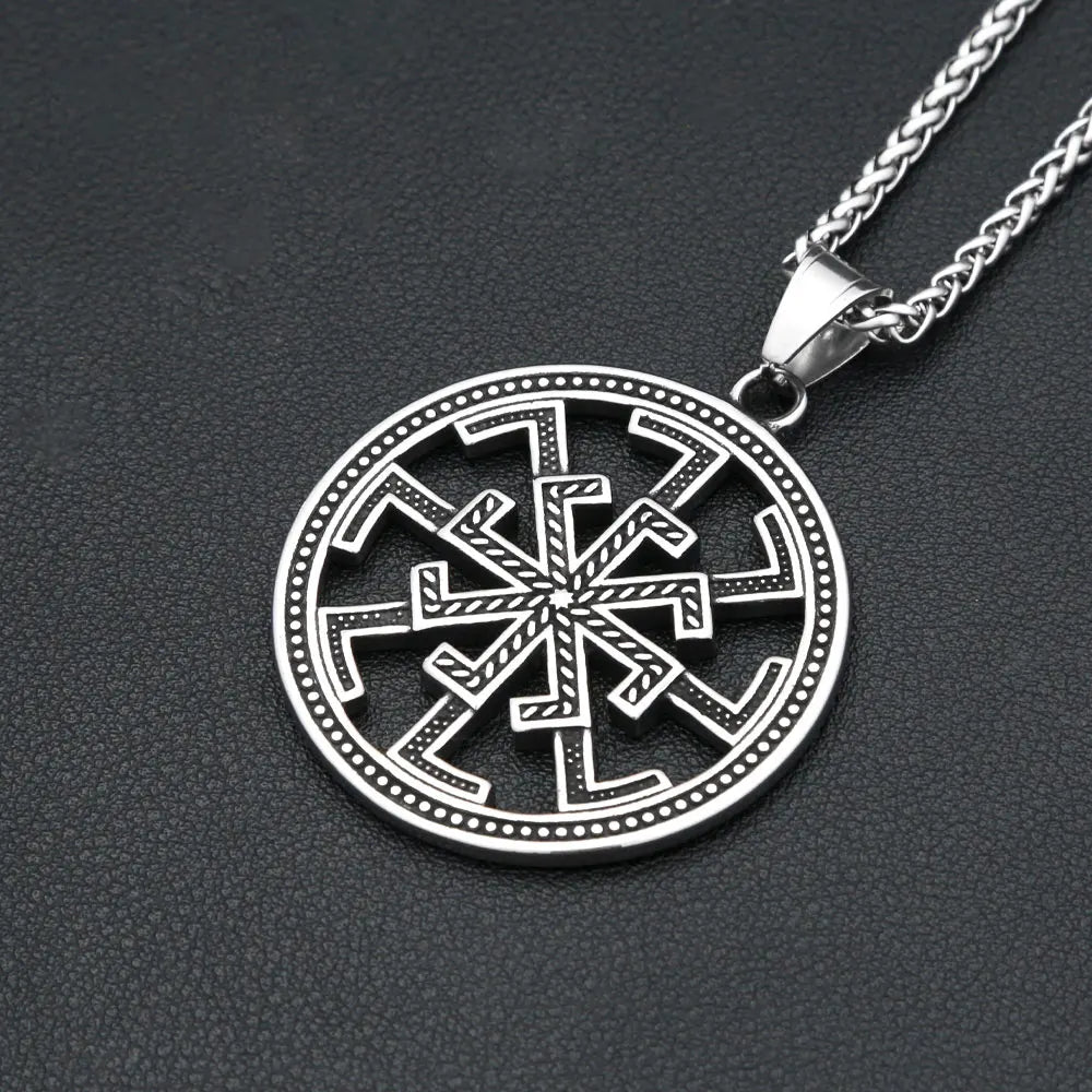 Vintage Fashion Slavic Kolovrat Symbol Pendant For Men Nordic Stainless Steel Vikings Celtic Knot Necklace Amulet Jewelry Gifts