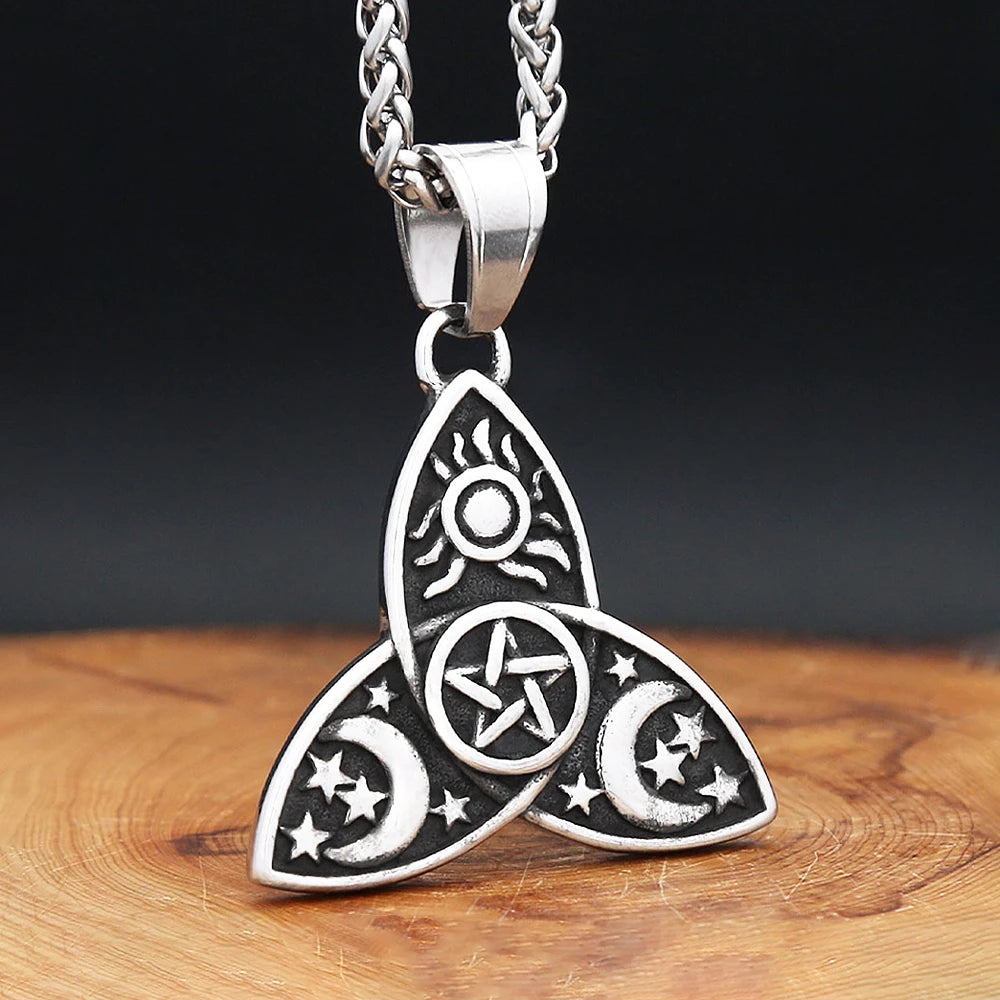 Vintage Vikings Stainless Steel Sun And Moon Celtic Knot Pendant Necklaces Fashion Nordic Witchcraft Witch Knot Necklace Jewelry