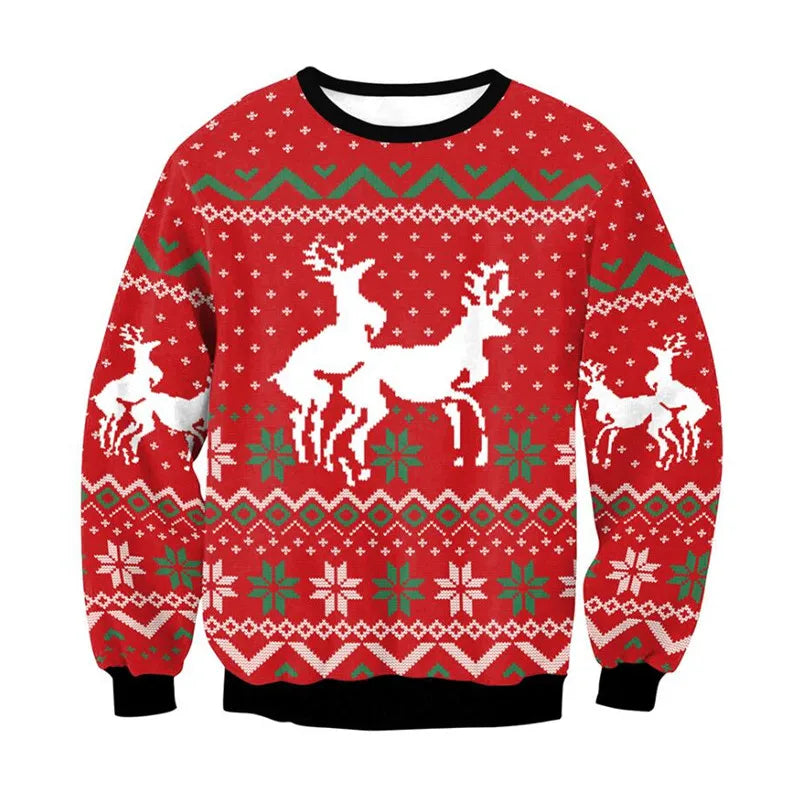 Men Women Tacky Xmas Sweater 3D Christmas Dog Snowflake Bell Reindeer Santa Printed Holiday Party Jumper Christmas Sweatshirt