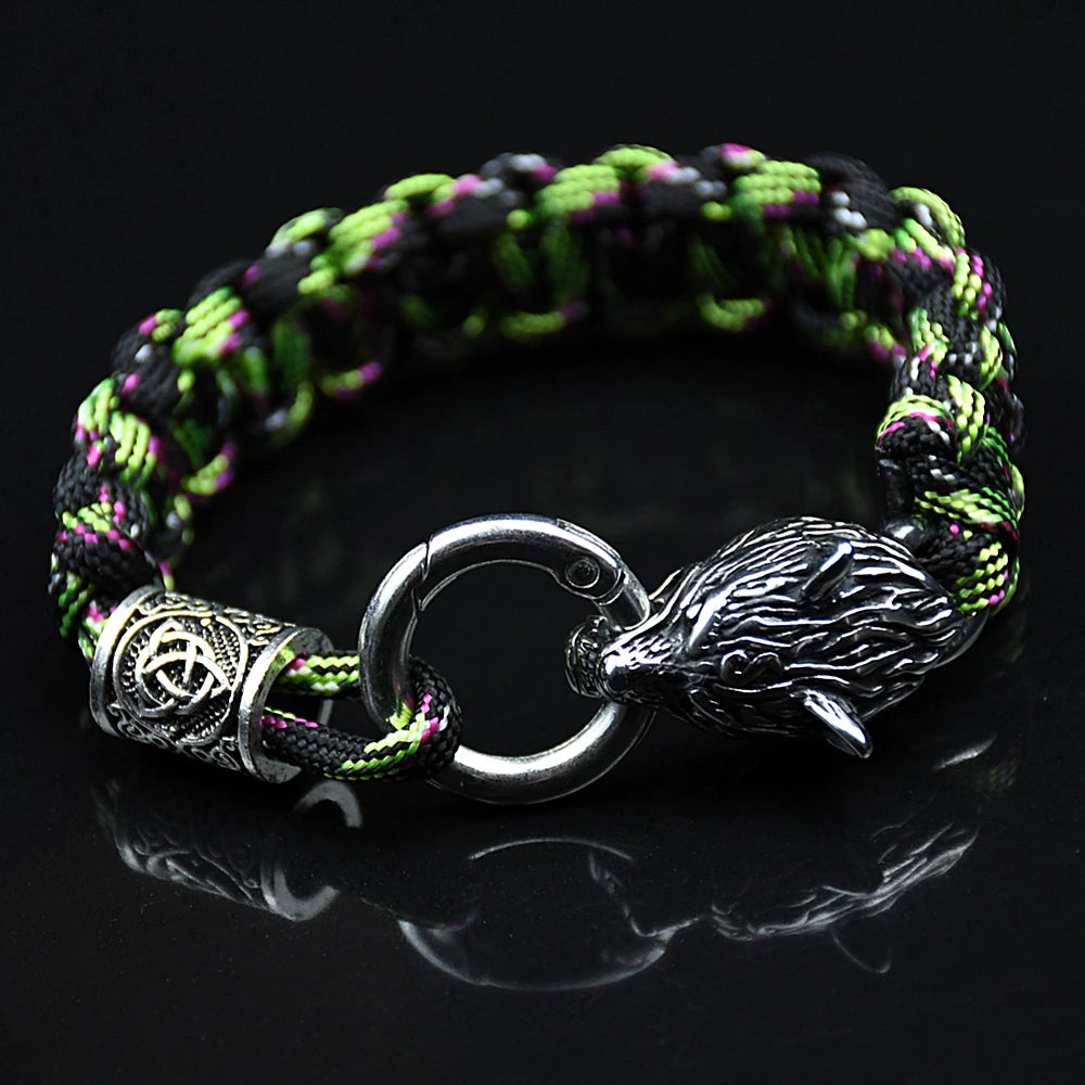 Bracelets en acier inoxydable Celtes Loup Hommes Nordique Vikings Runes Paracord Corde Bracelets homme Bijoux